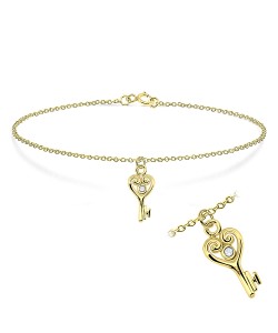 Gold Plated Rhinestone Key Shape Silver Bracelet BRS-45-GP